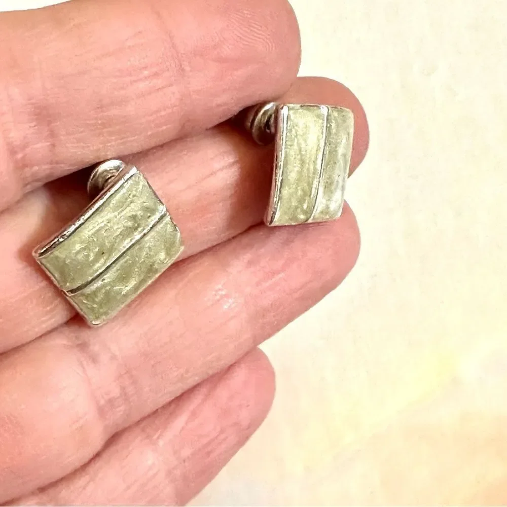 Silver tone and green post earrings